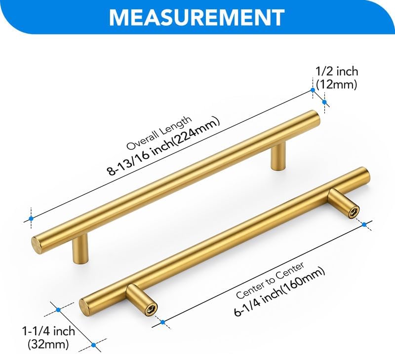 Manijas latón 6-1/4" para gabinetes pack 45 pzas