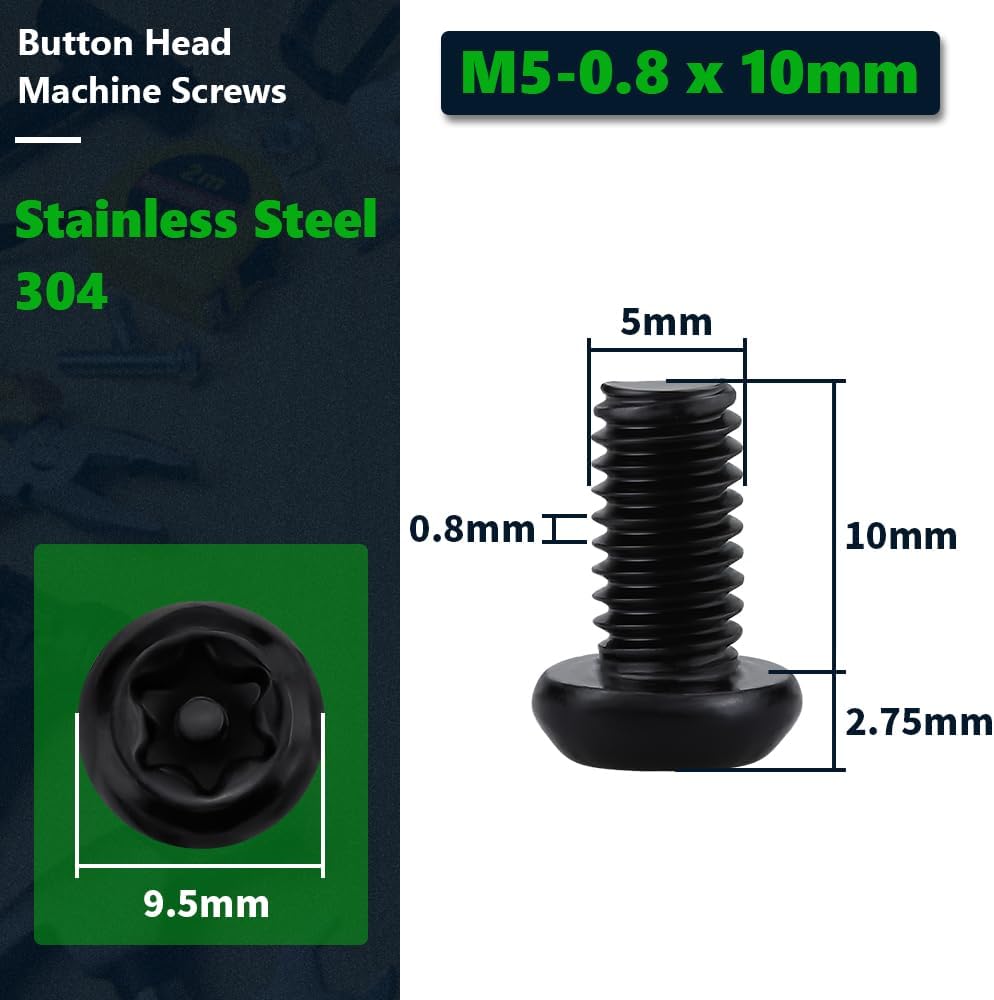Tornillos M5 antirrobo acero inox 304 revestimiento negro