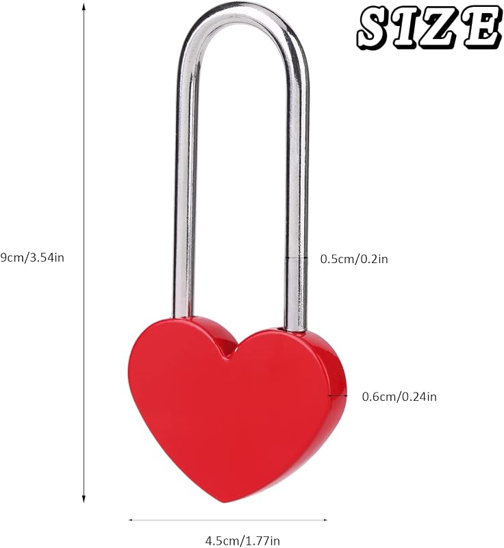 10 Pzas Candado Corazón 50mm Rojo Sin Llave