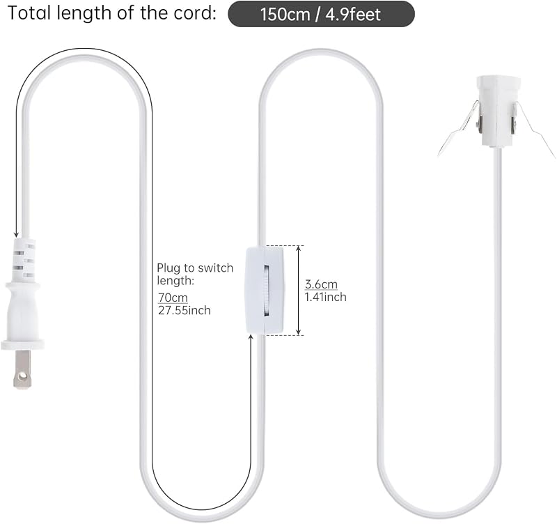 Cable repuesto lámpara sal con enchufe E12 y interruptor