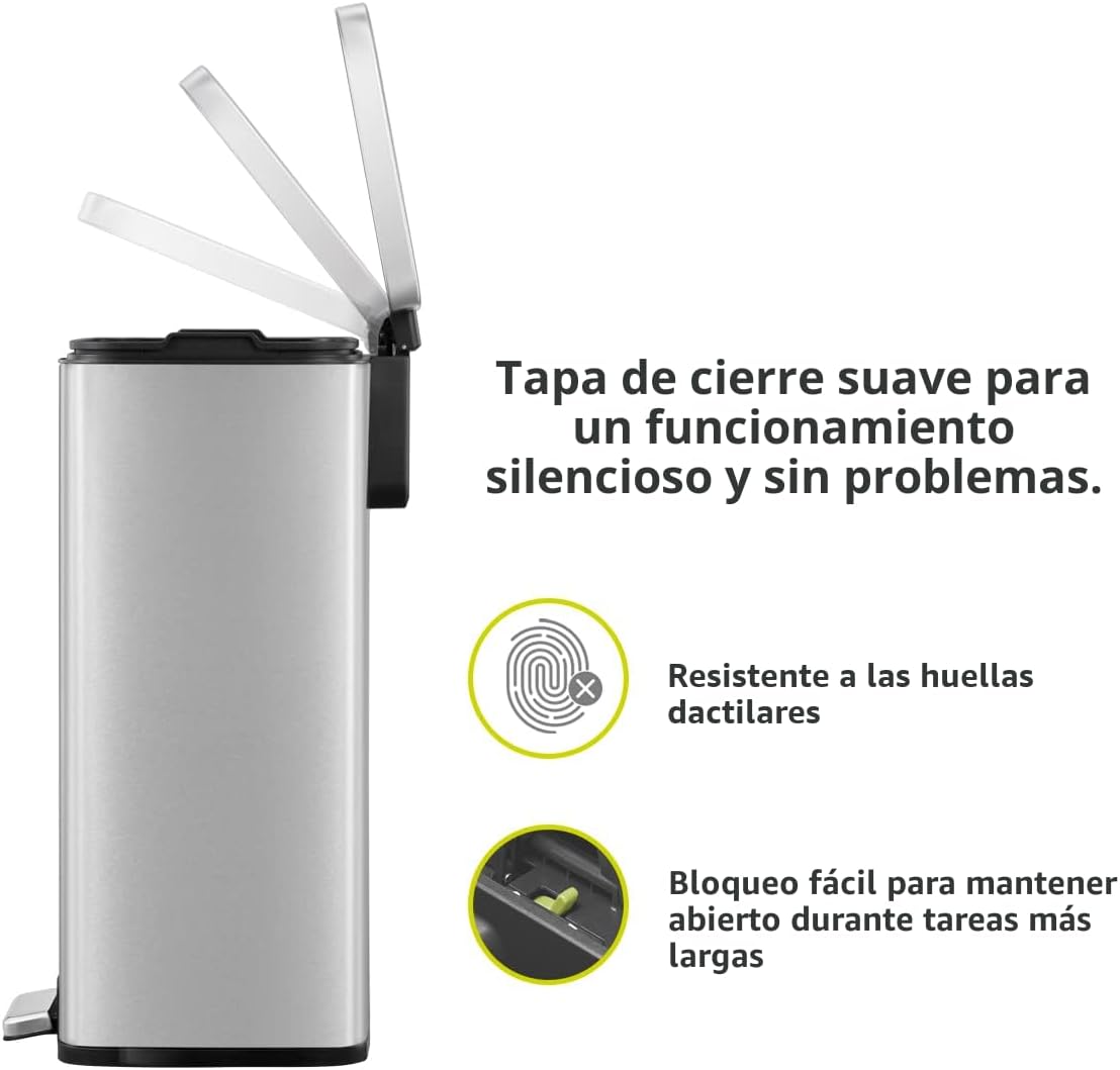 Bote basura acero inox 50L forro resistente huellas