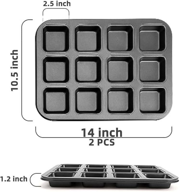 2 Moldes Brownie 12 Cavidades Antiadherentes Acero Carbono