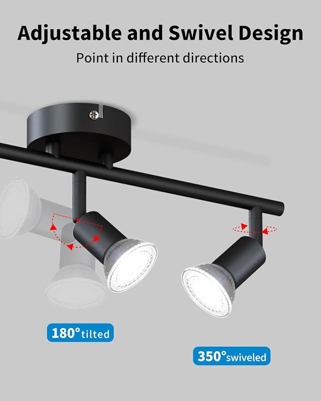 Kit iluminación riel 3 luces negro cabezal flexible GU10