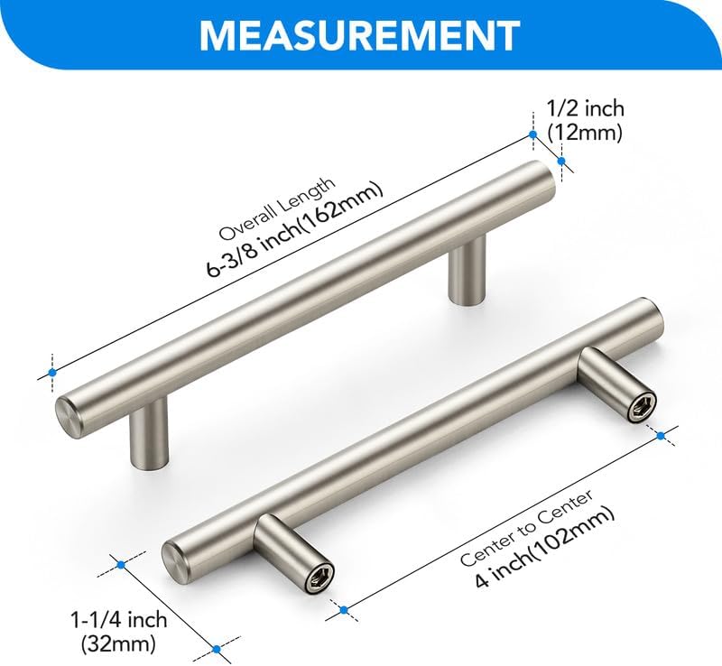 Manijas níquel cepillado 4" acero inox para armarios set 45