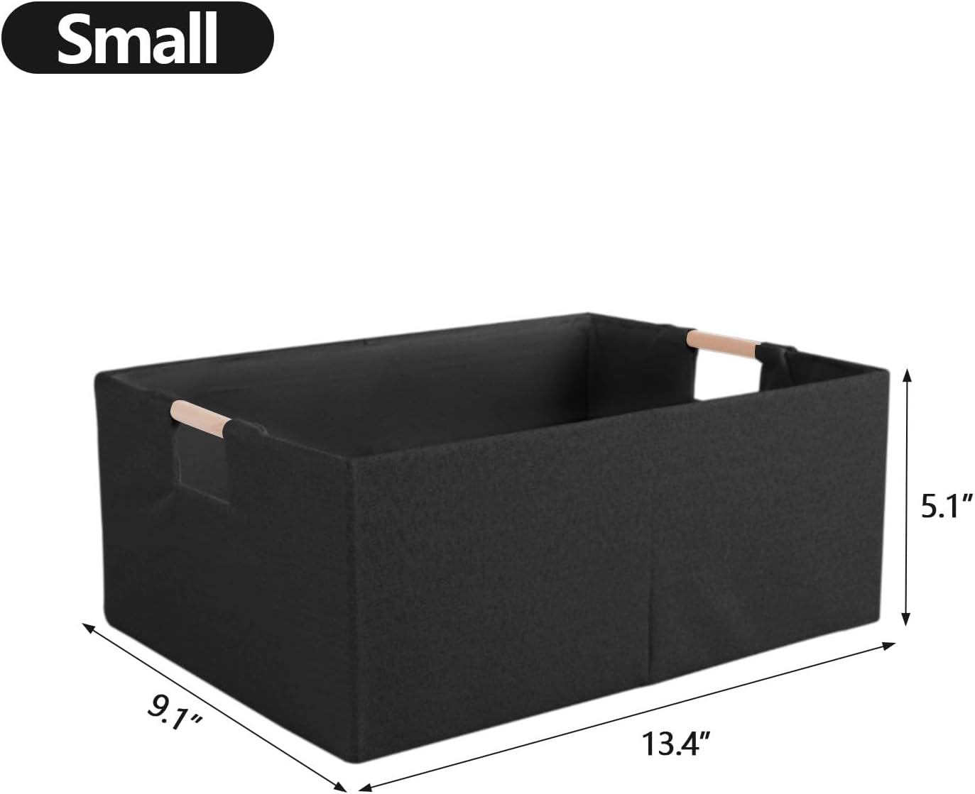 Cubo almacenamiento tela plegable asas madera negro