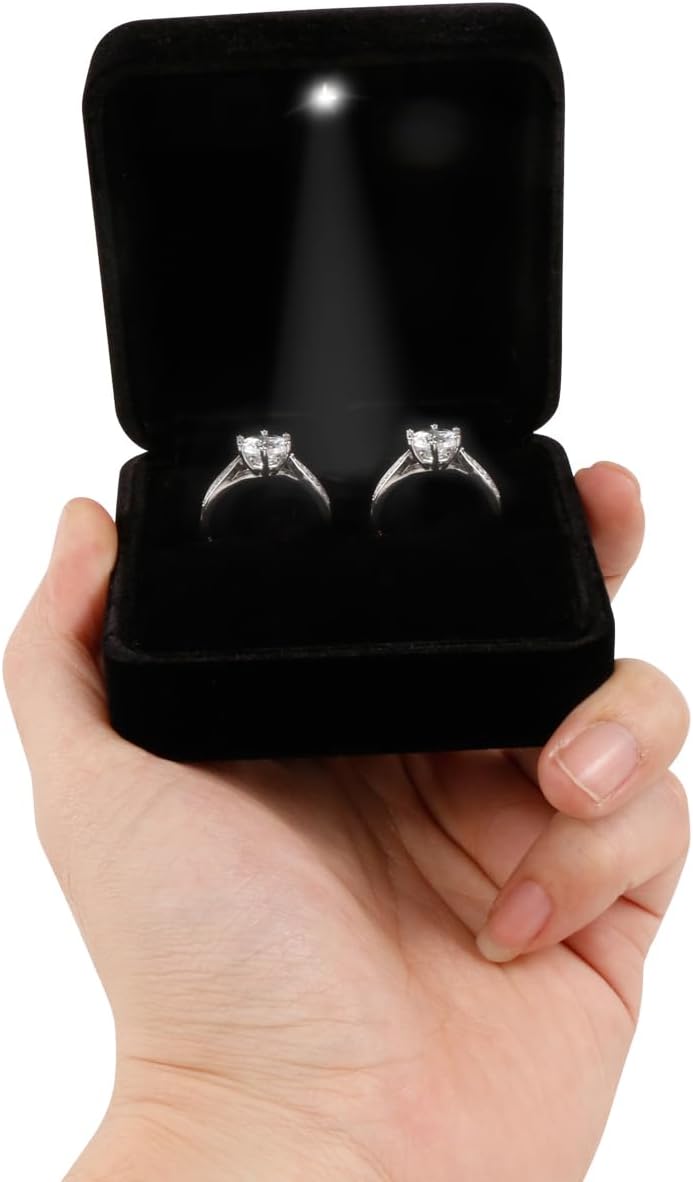 Caja terciopelo brillante con LED para anillos propuesta
