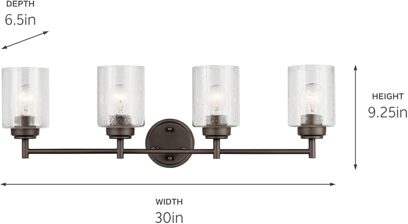 Lámpara tocador 30pulg 4 luces vidrio bronce antiguo