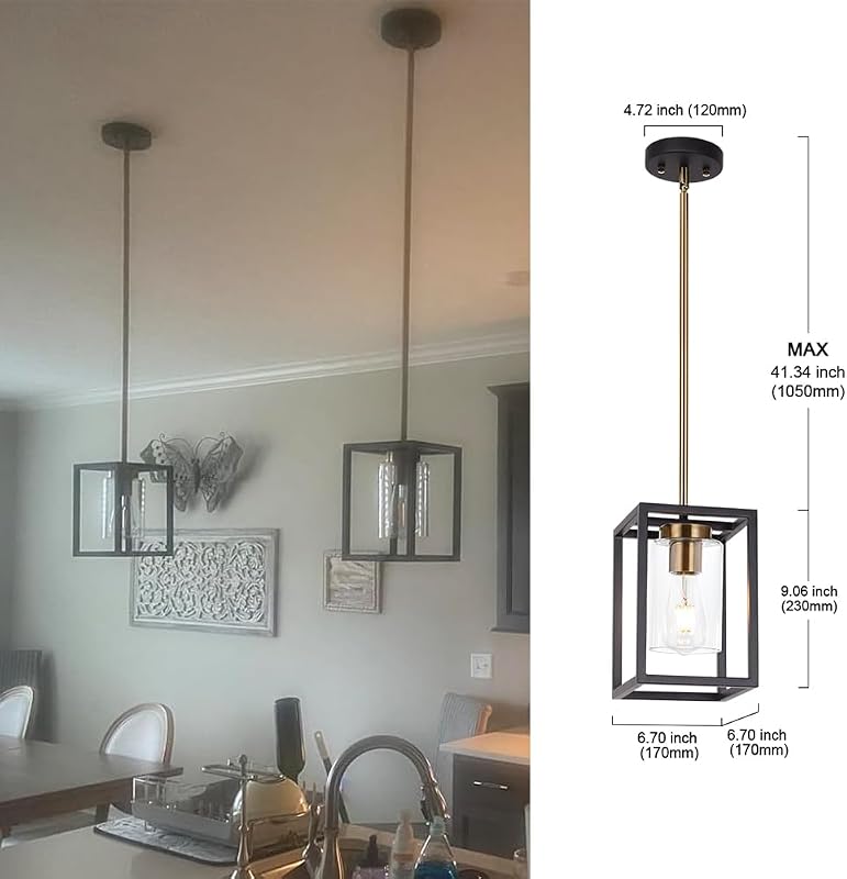 Lámpara colgante 1 luz latón negro pantalla vidrio