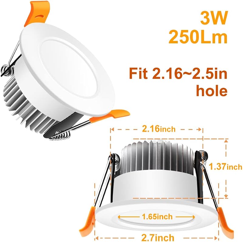 Iluminación LED empotrable 2" 3W luz blanca 6500K CRI80 sala