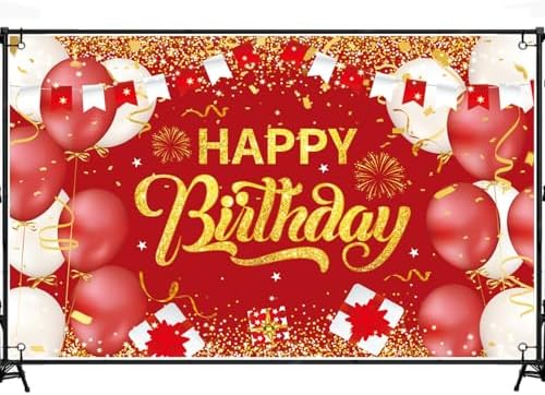 Cartel cumpleaños rojo y dorado 6x3.6ft para niños y adultos