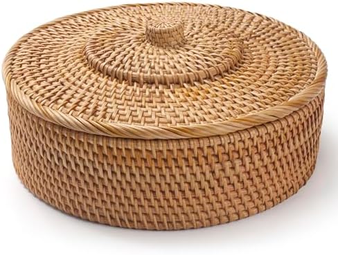 Cesta ratán con tapa para organizar en Shlef o mesa natural