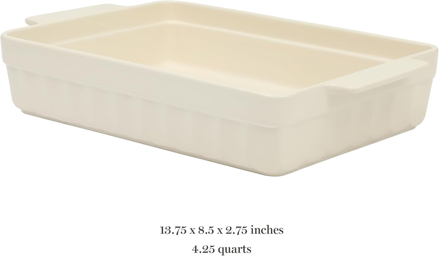 Fuente hornear cerámica 13x9pulg gres esmaltado crema