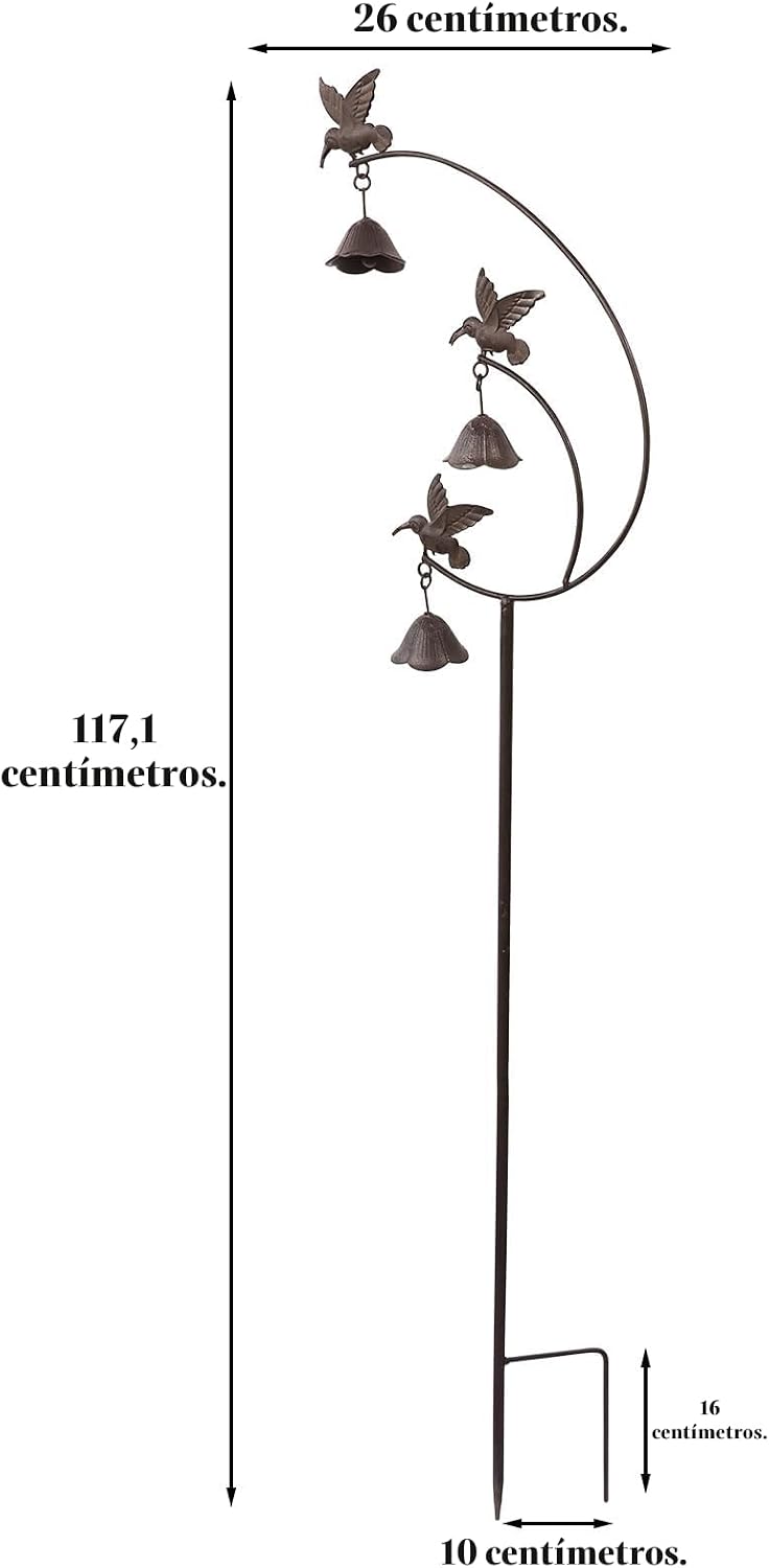 Colibríes de metal con campanas para jardín decorativo