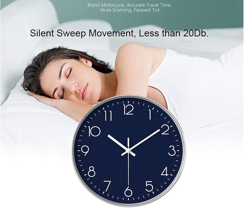 Reloj pared 12pulg cuarzo silencioso para hogar oficina azul marino