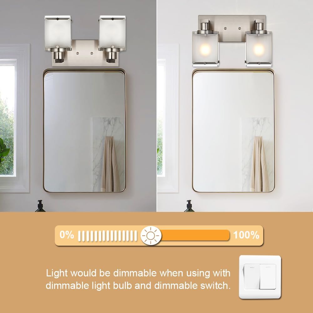 Lámpara pared 2 luces níquel cepillado vidrio esmerilado E26