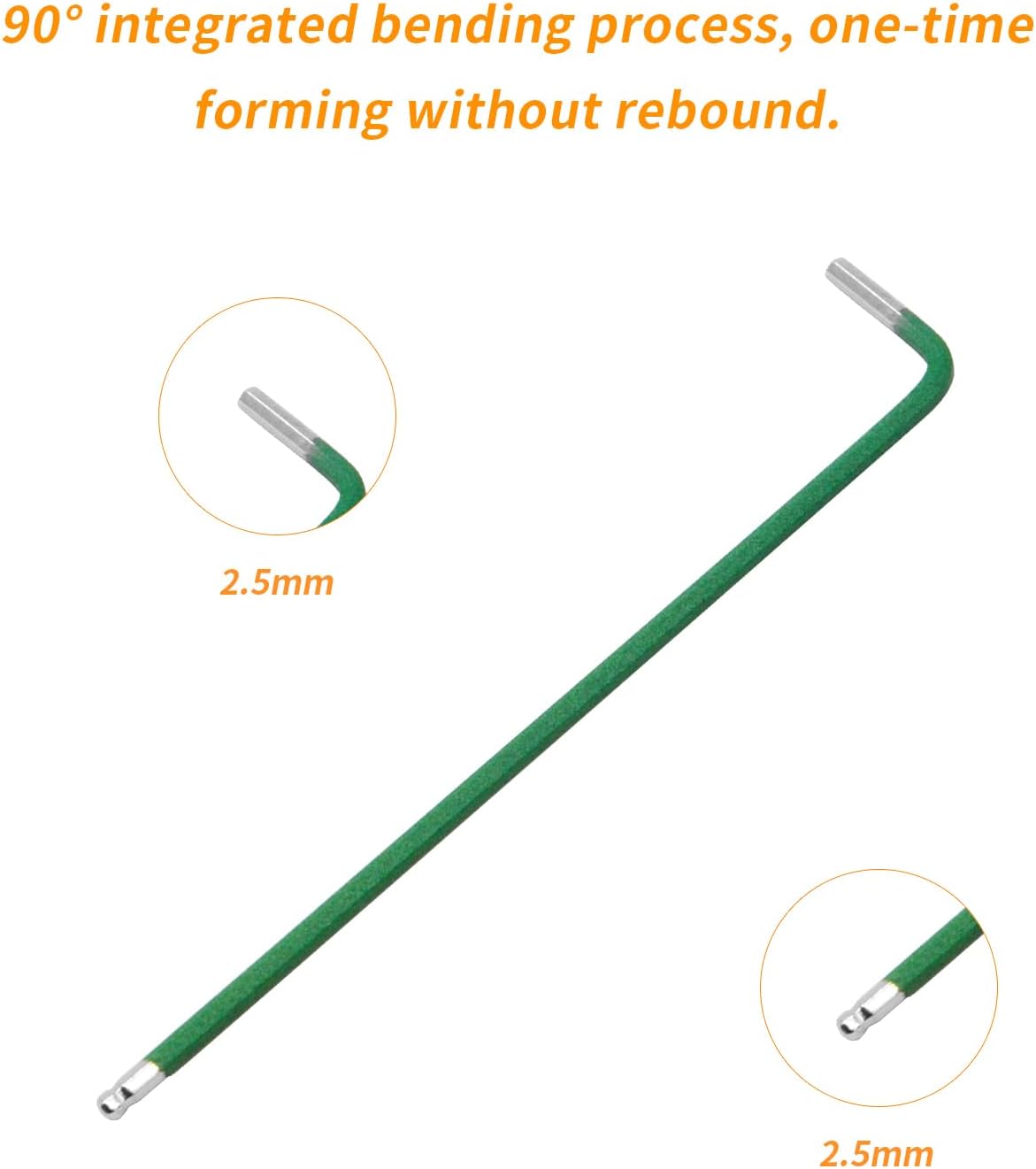 Llave hexagonal bola 0.098" acero S2 4 Pzas verde