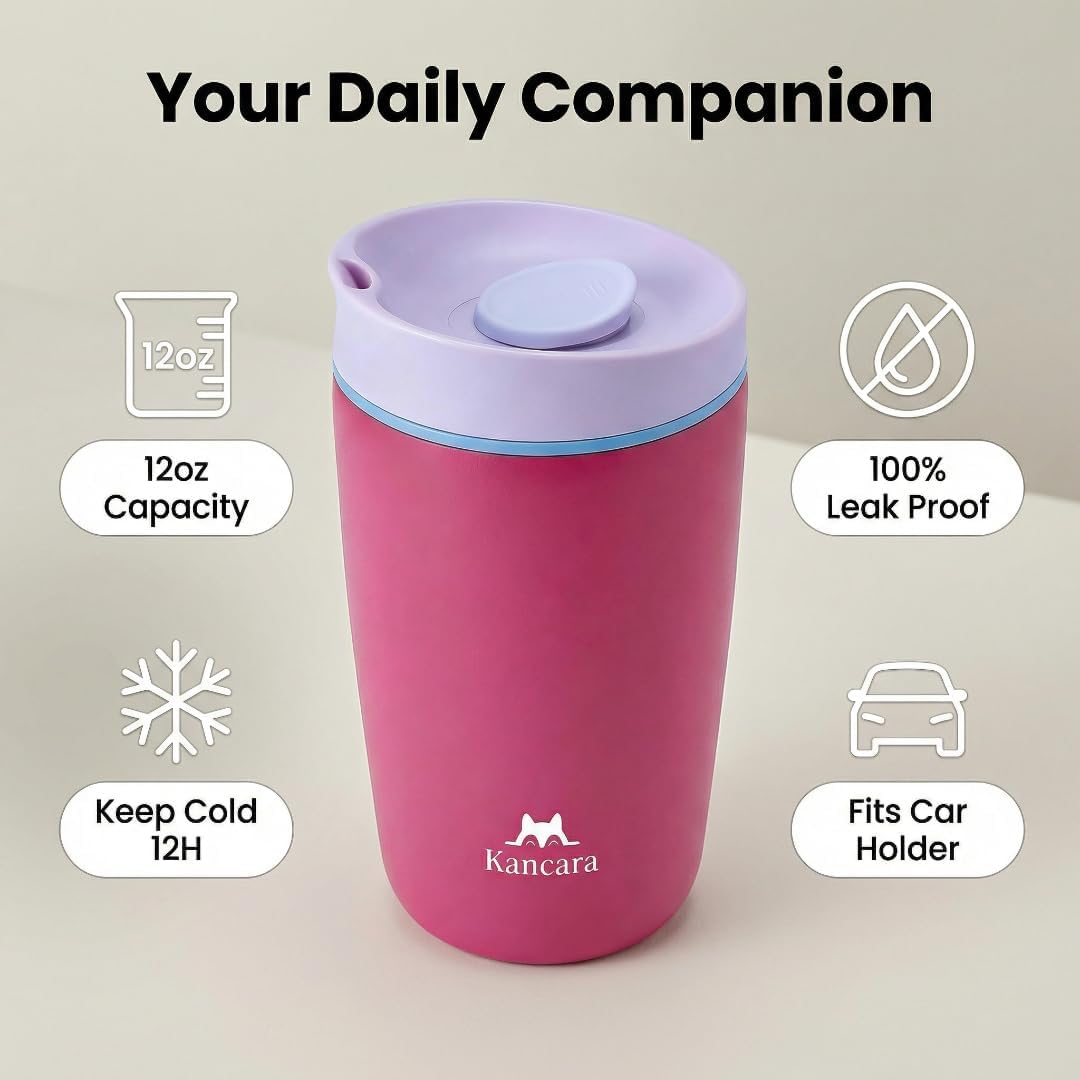 Vaso café aislado acero inox con tapa deslizante 12oz BB rosa
