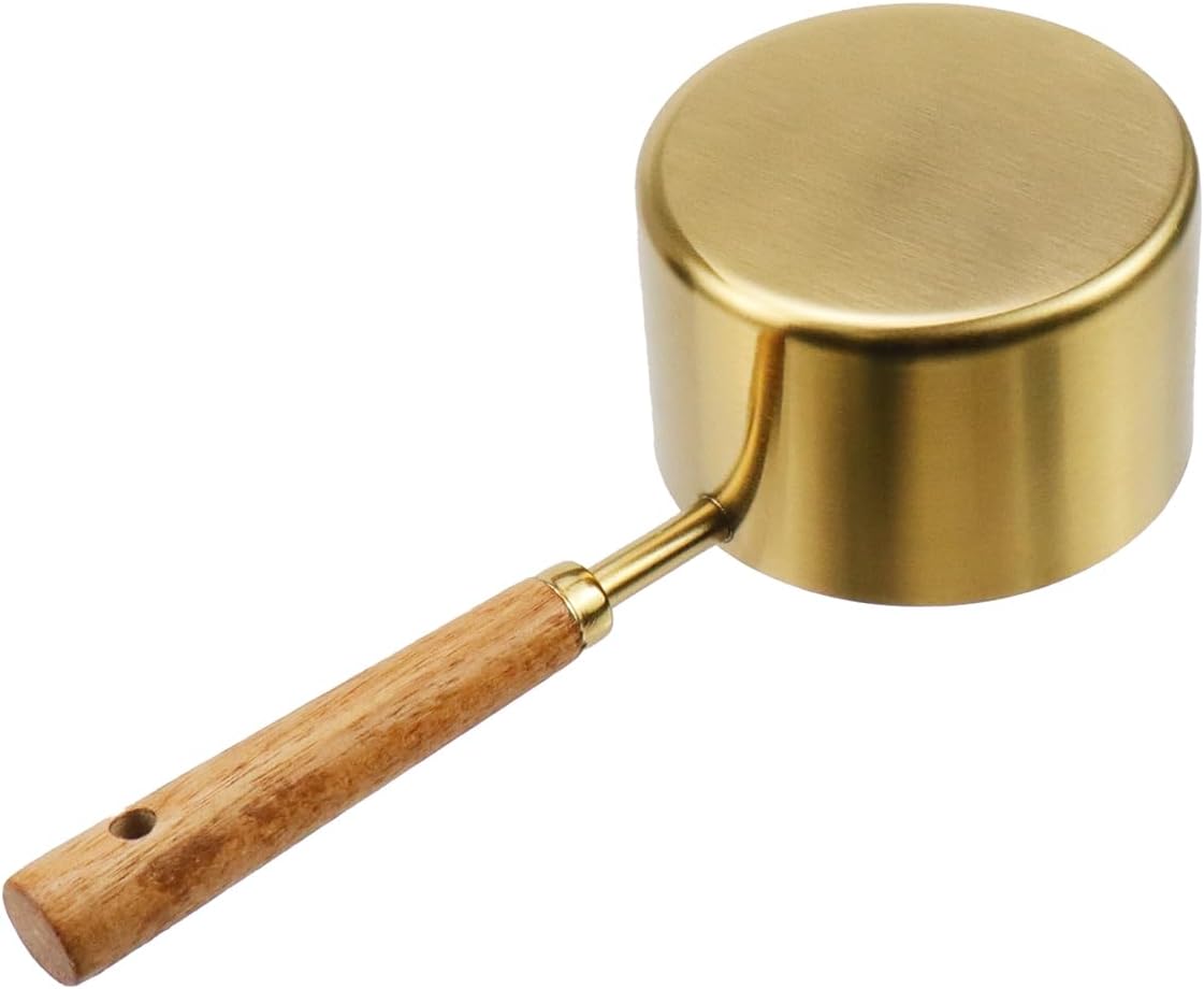Taza medidora con mango madera y cuchara acero inox 8.5oz