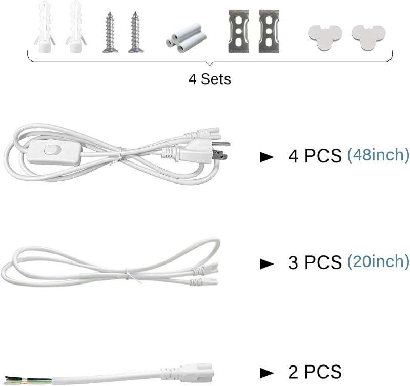 4 Lámparas LED T5 20W 6500K blanco súper brillante con cable
