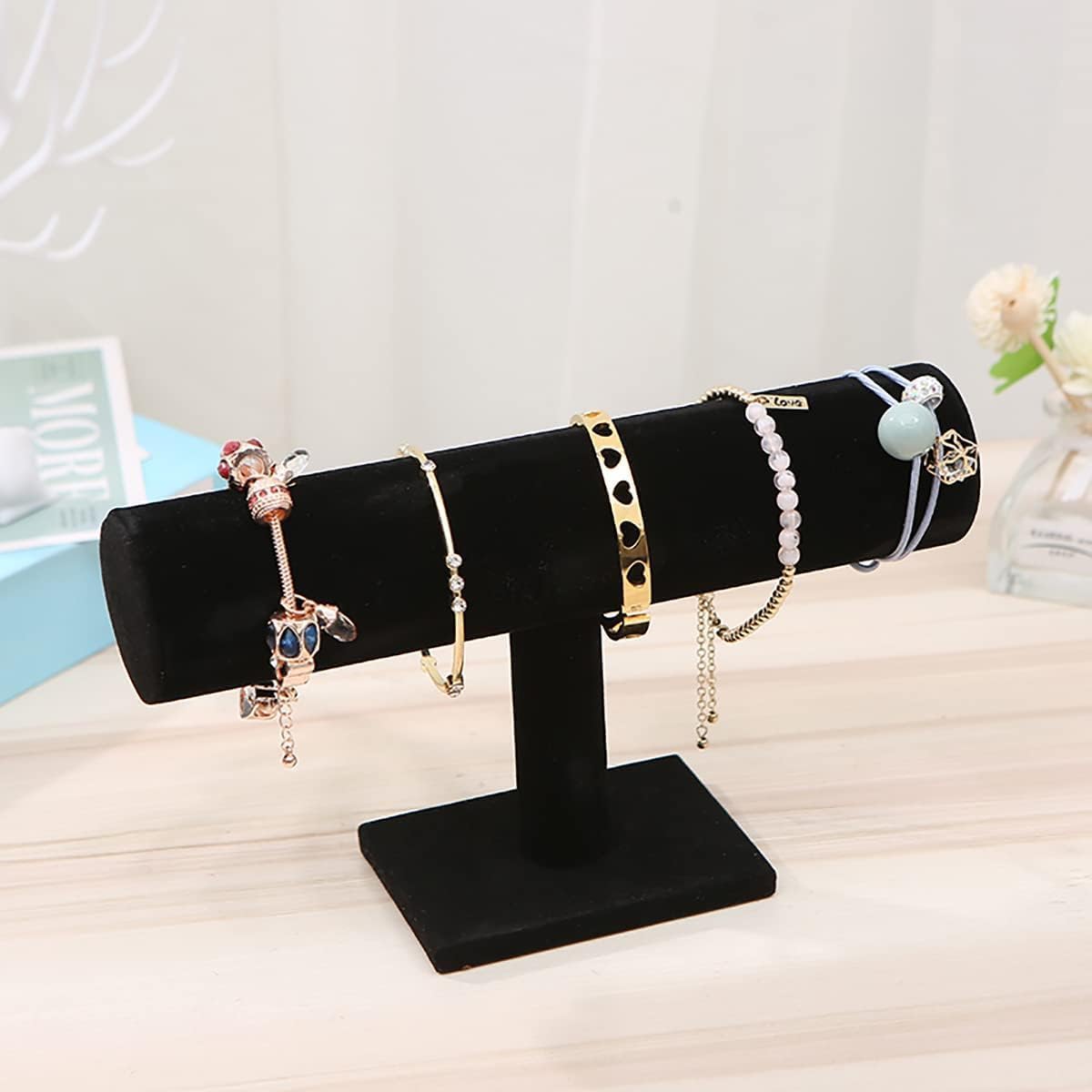 4 Soportes Terciopelo Negro para Joyas y Relojes