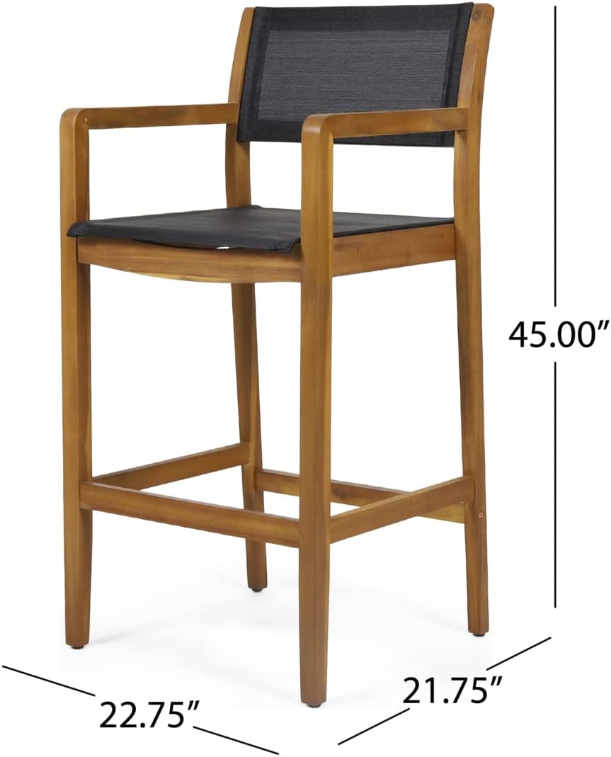 Taburetes acacia malla exterior set 2 teca y negro