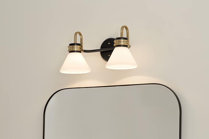 Lámpara tocador 2 luces 19.25pulg cristal opalo negro bronce