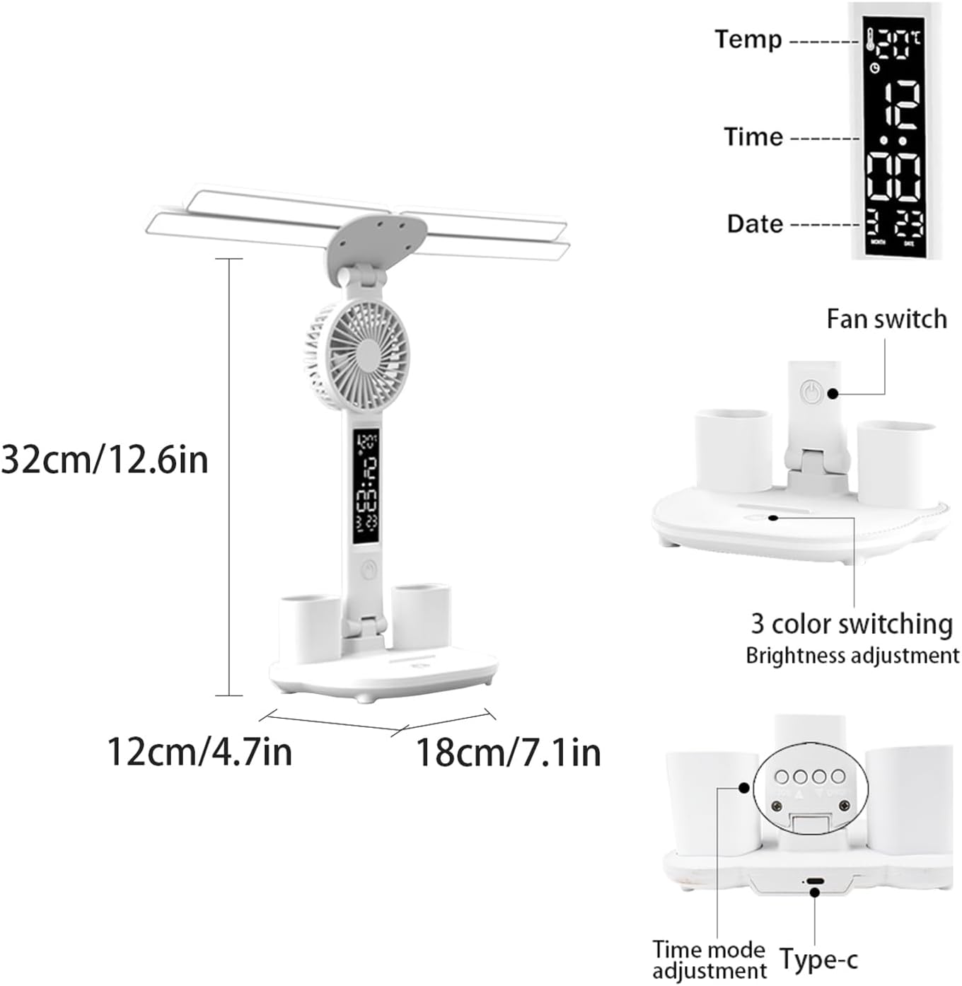 Lámpara escritorio LED 6en1 ajustable con ventilador