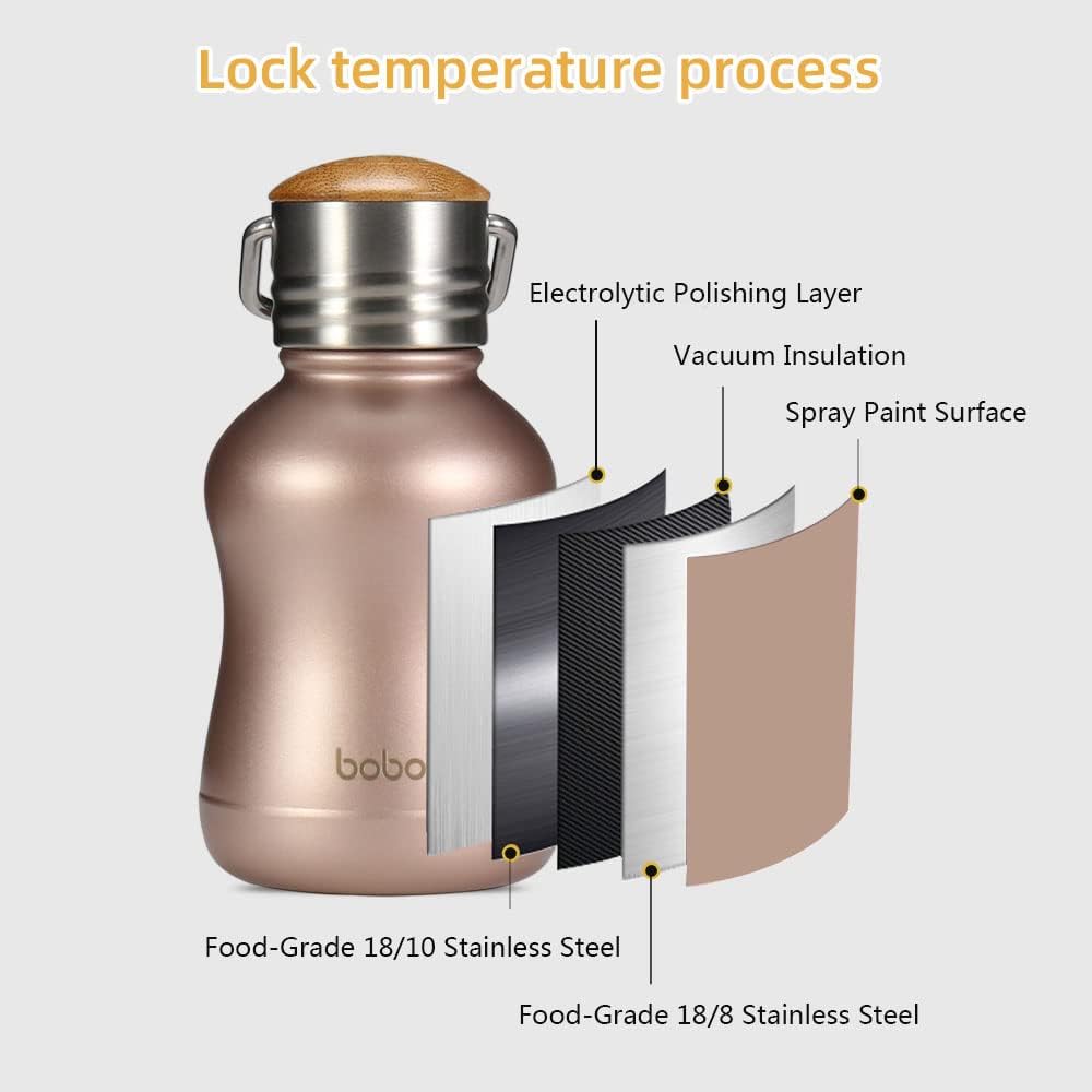 Botella agua acero inox termo tapa bambú para mujer y niños