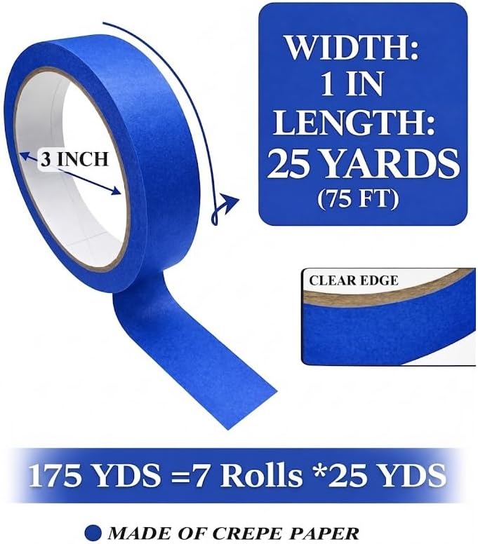 Cinta de enmascarar azul 1pulg x25yd 7 rollos multiusos