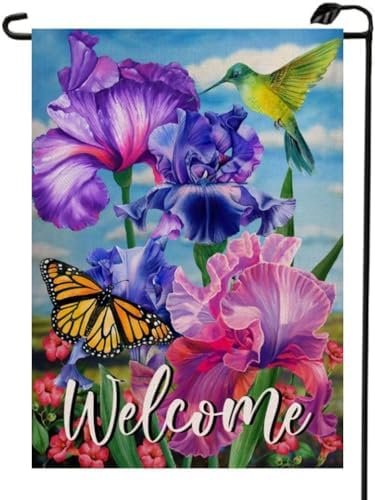 Bandera jardín iris 12x18pulg doble cara flor mariposa