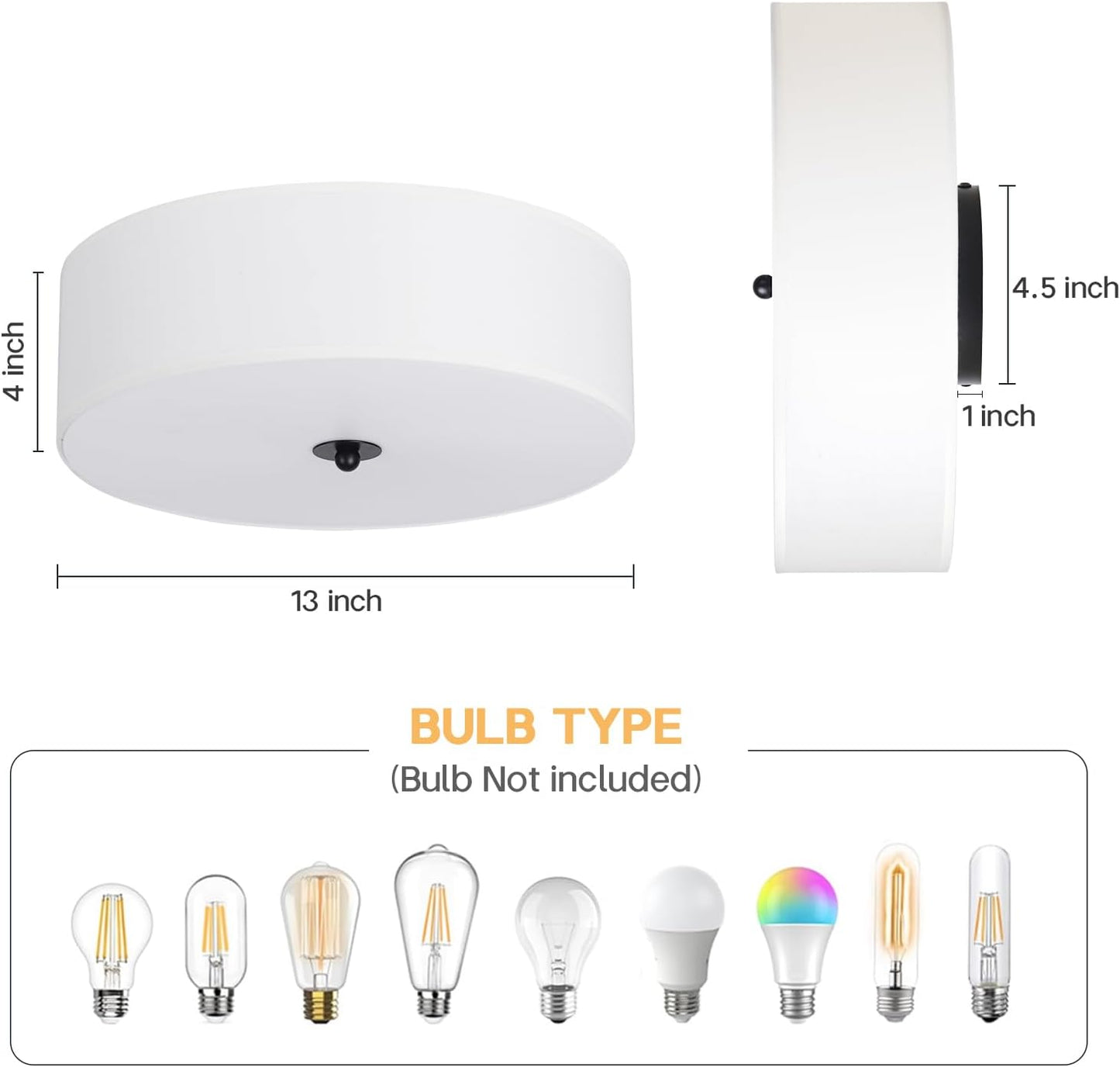 Lámpara techo redonda moderna 2 luces tela blanca 13pulg