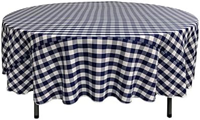 Mantel cuadros azul marino 90pulg para mesas redondas