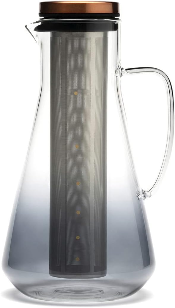 Juego jarra de café frío y vaso doble pared de borosilicato 54 oz con filtro acero inoxidable