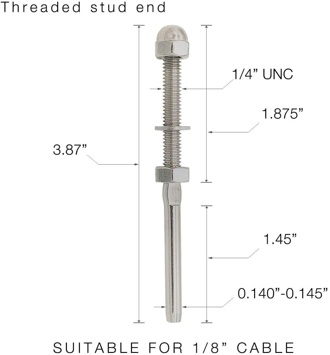 50 Terminales Roscados Acero Inox para Barandillas 1/8pulg