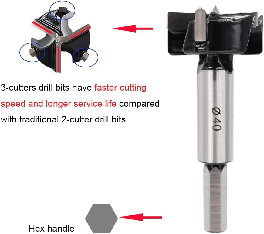 Brocas Forstner 40mm carburo tungsteno 3 cortadores carpintería