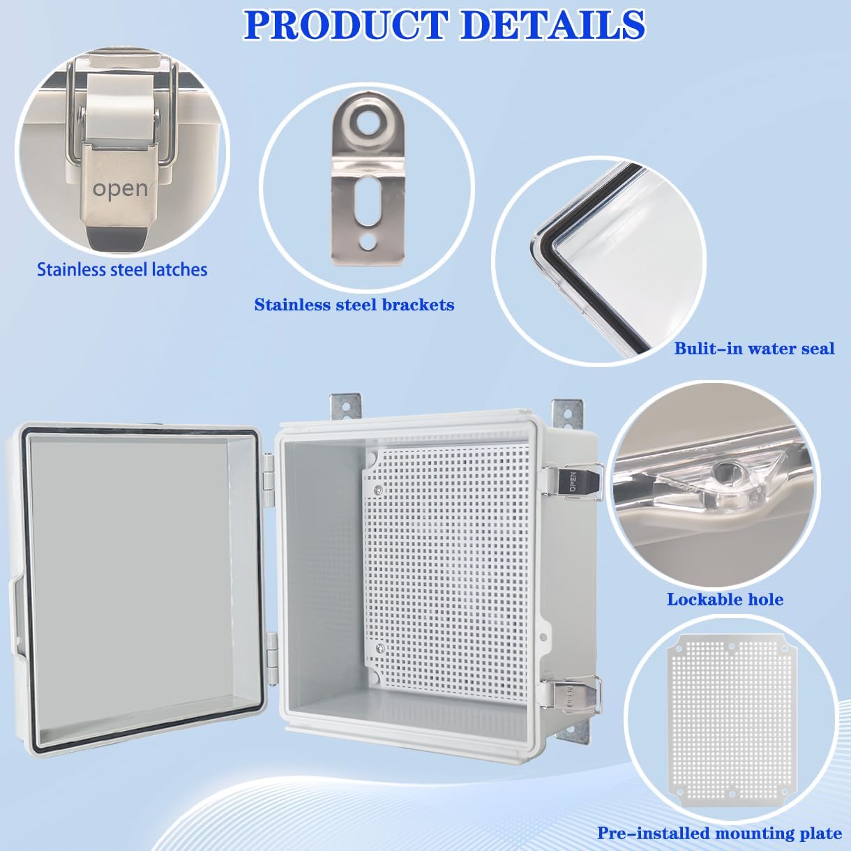 Caja eléctrica IP67 con placa montaje acero inox cubierta gris