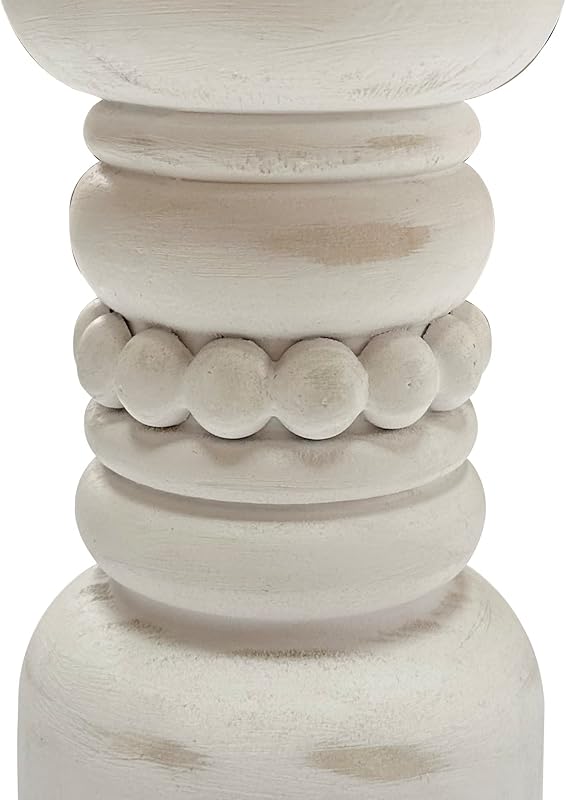 Portavelas madera rústica soporte decorativo con cuentas blanco