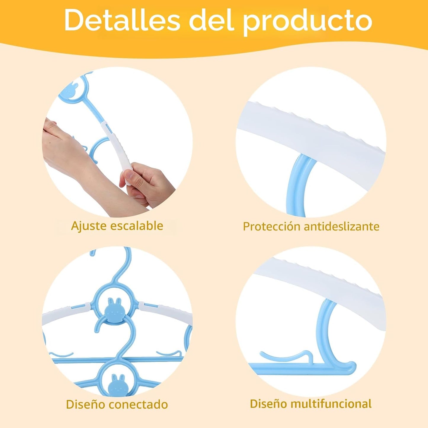 50 Perchas Antideslizantes Plástico para Niños Multicolor