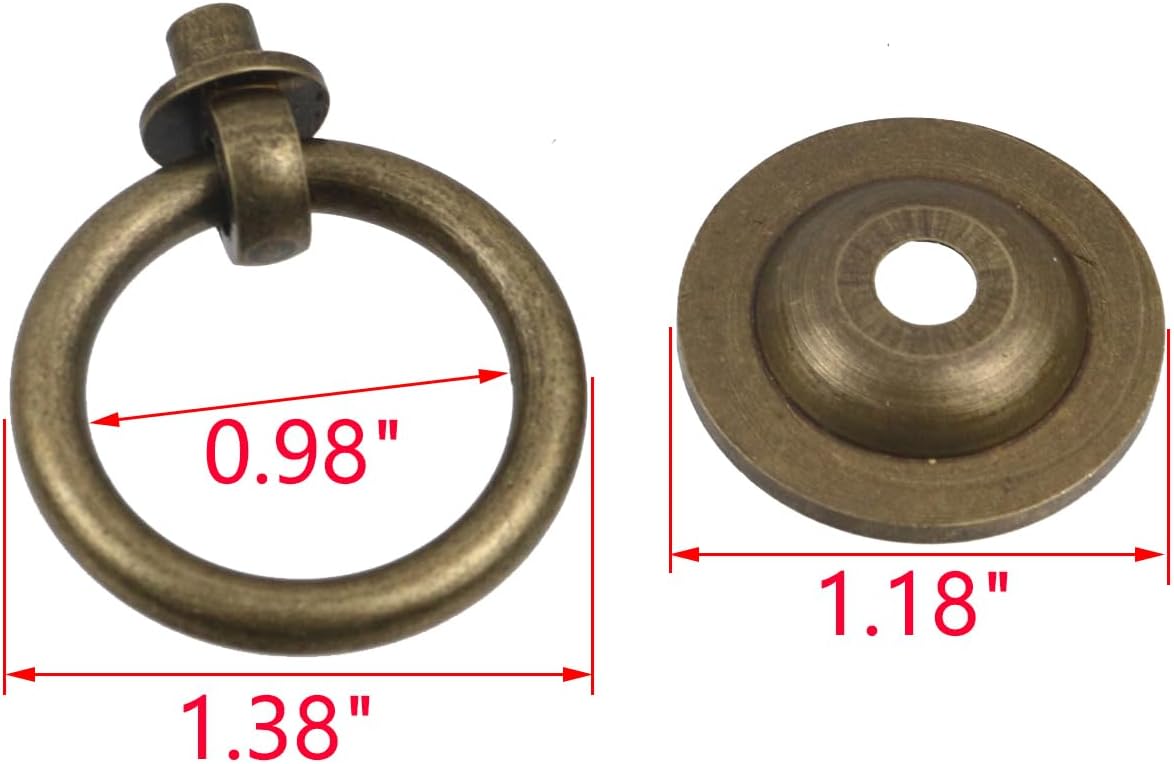 6 Tiradores Anillo Latón Antiguo para Cajones