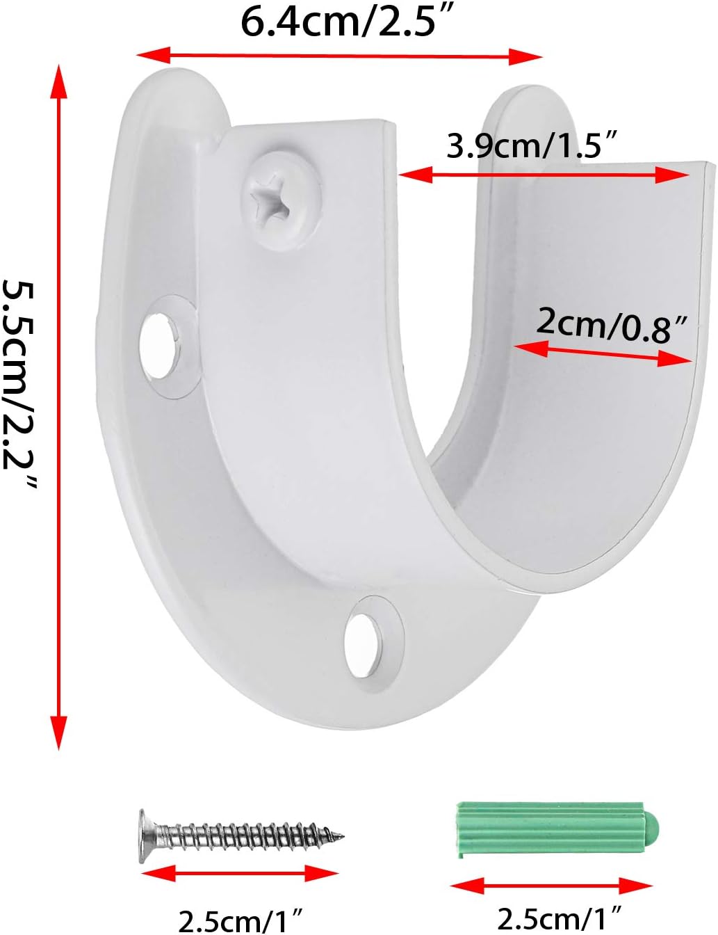 4 Soportes U Acero Inox Barra Armario 1.5" Blanco