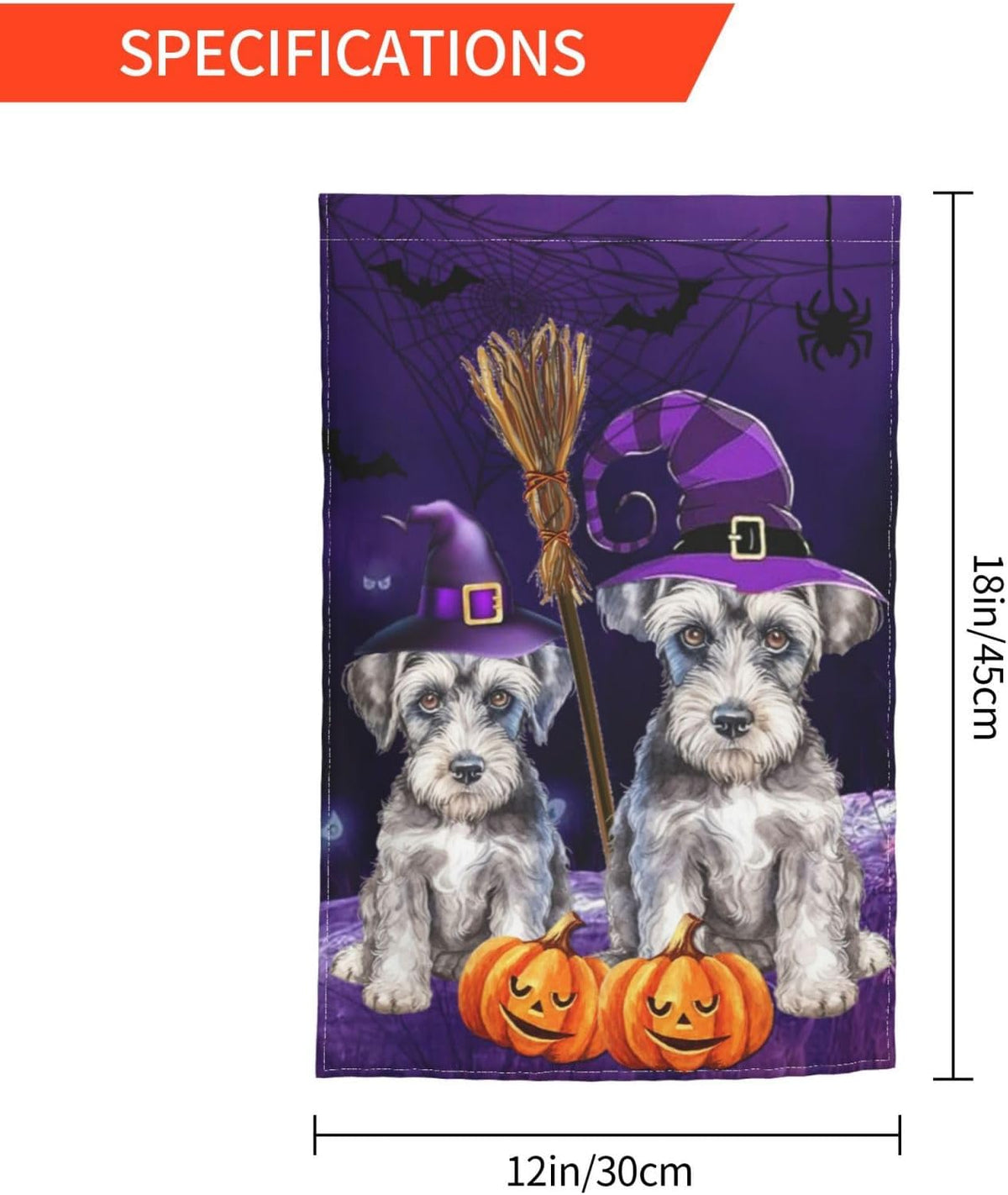 Bandera Halloween Schnauzer Calabaza Murciélago 12x18pulg