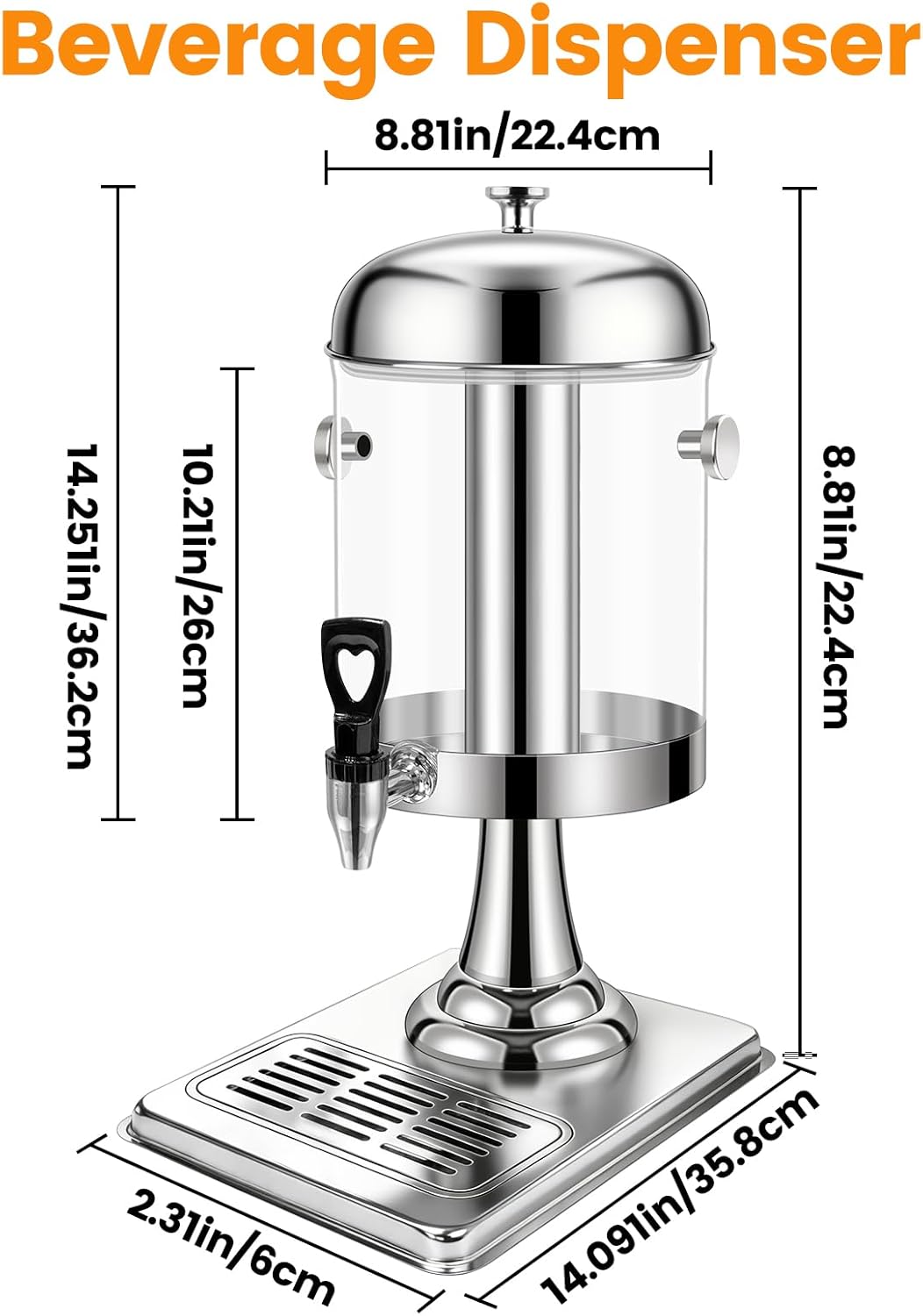 Dispensador bebidas 2.2gal acero inox con soporte