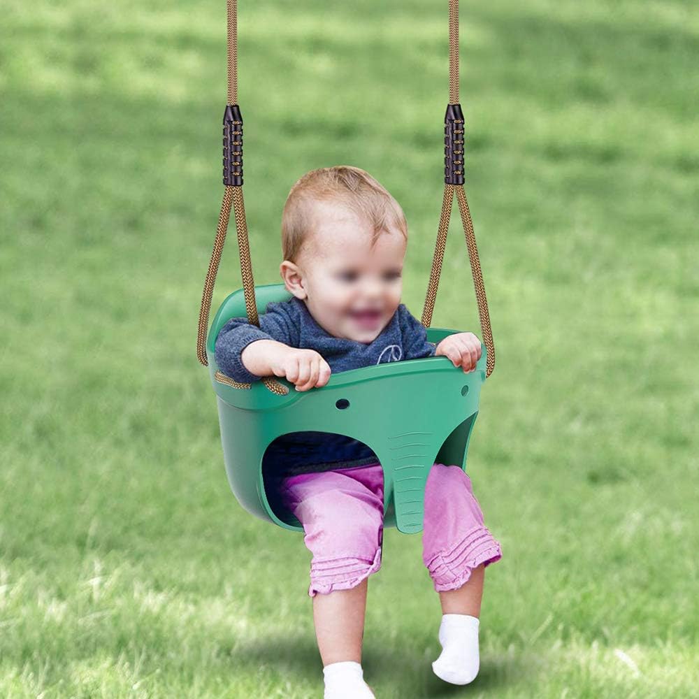 Asiento columpio niños respaldo alto elefante 600lb verde