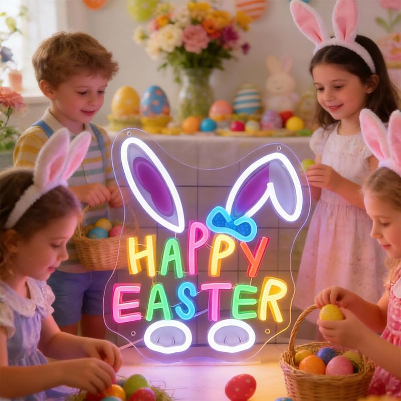 Letrero neón LED Pascua conejo USB decoración pared
