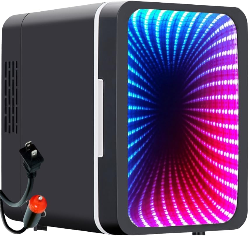 Mini nevera portátil con luz LED puerta espejo 6 latas