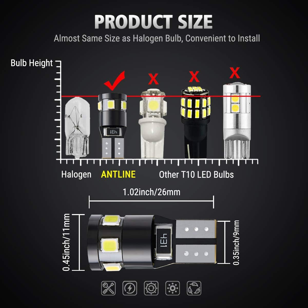 Bombillas LED T10 xenón blanco 6000K para interior coche