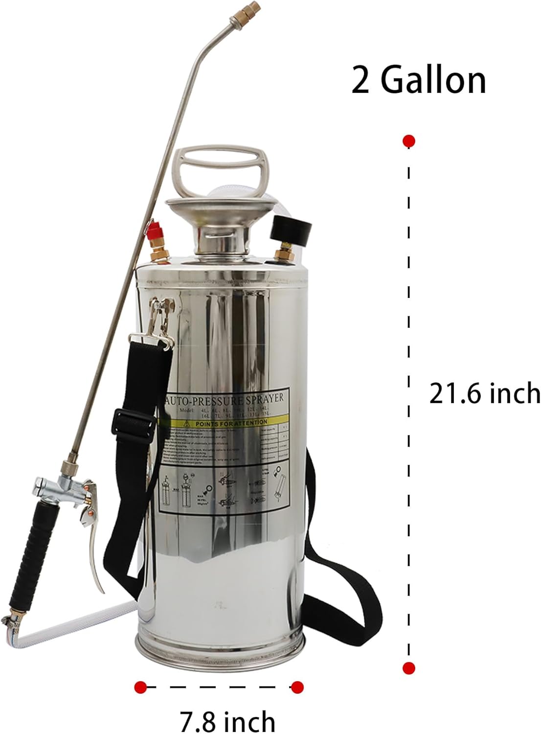 Rociador acero inox 2gal 3ft bomba manual con manómetro