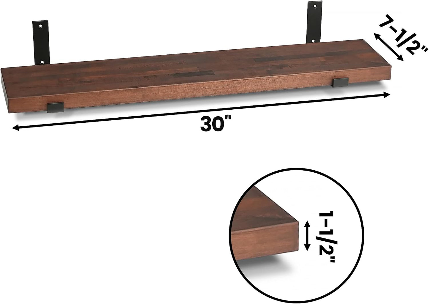 Estante flotante madera arce oscuro 30x7.5"