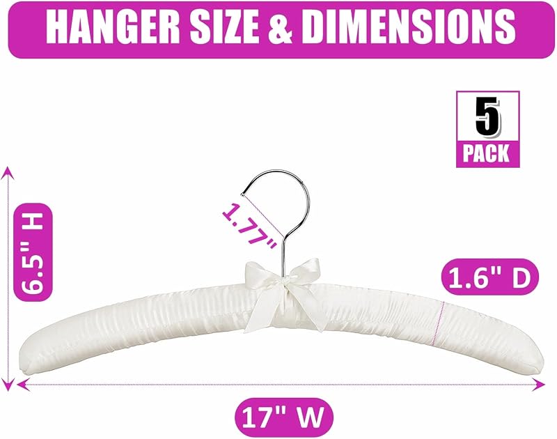 5 Pzas Perchas Satén Marfil 17pulg Antideslizantes para Ropa Mujer