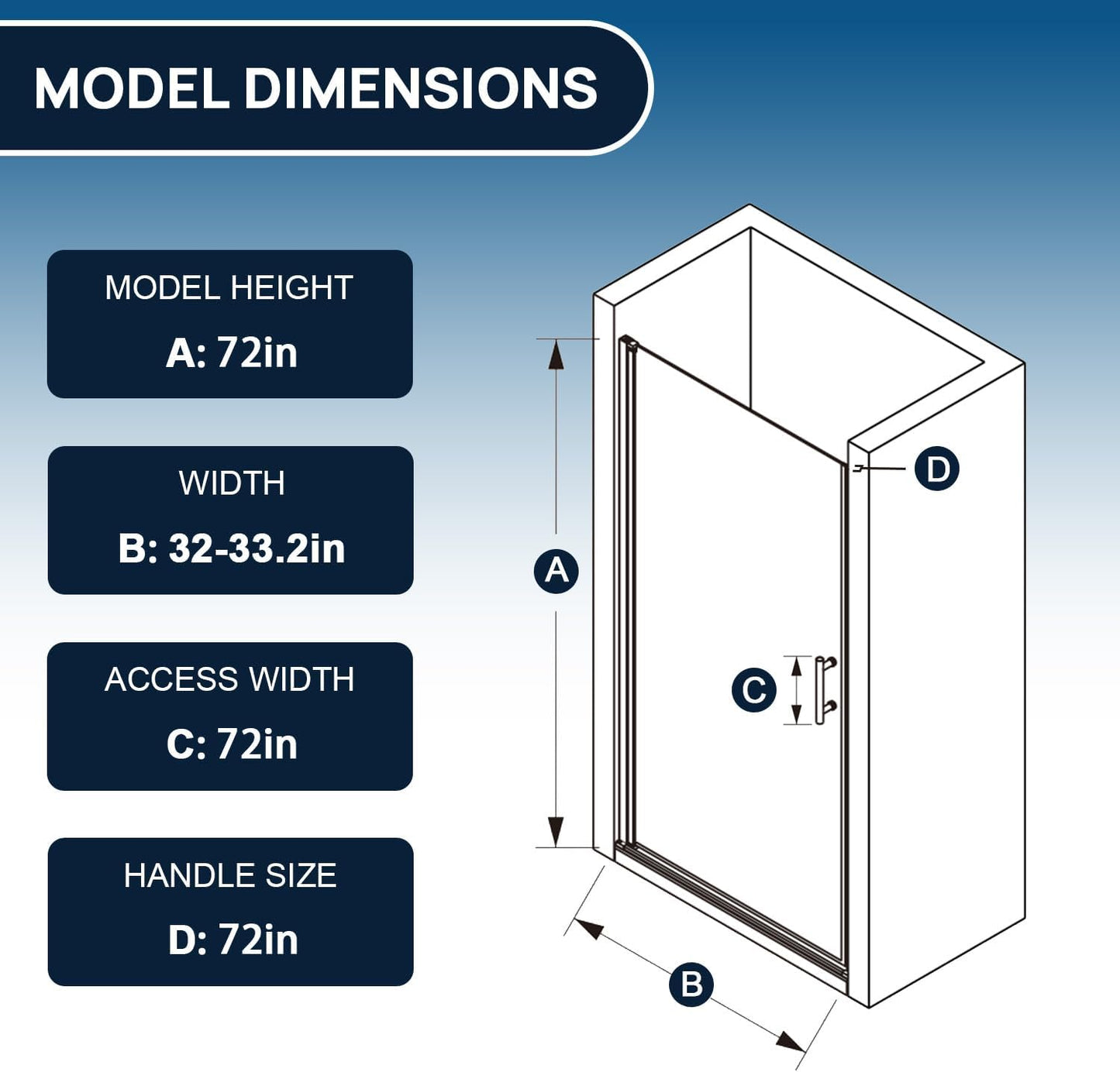 Puerta ducha vidrio templado 34-35x72pulg acero inox